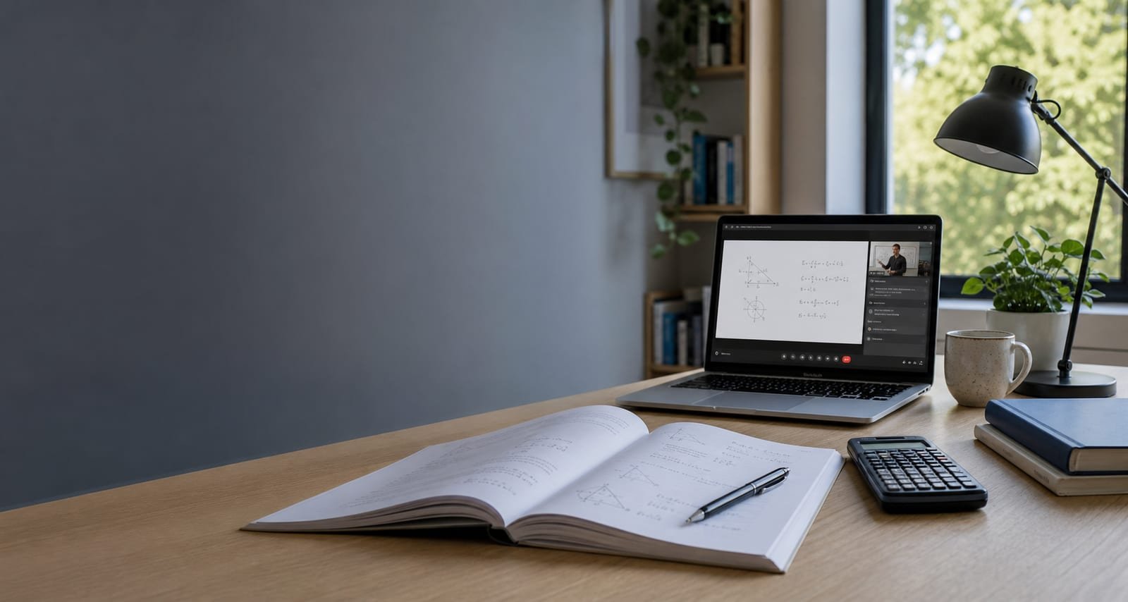 A focused online study workspace prepared for a live lesson